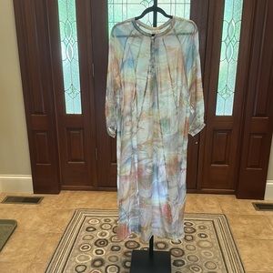 CALME by JOHNNY WAS Marble Kaftan Maxi  SMALL Dress Cotton Silk Blend